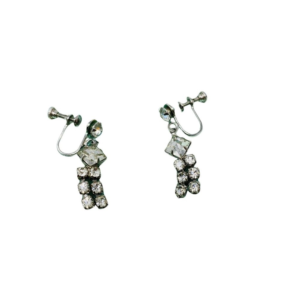 Vintage 1950s Dangle Earrings Silver Cocktail Screw Backs